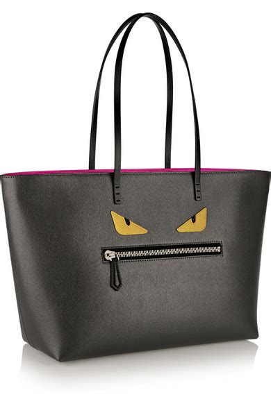 fendi roll appliquéd textured leather tote|Fendi leather handbags.